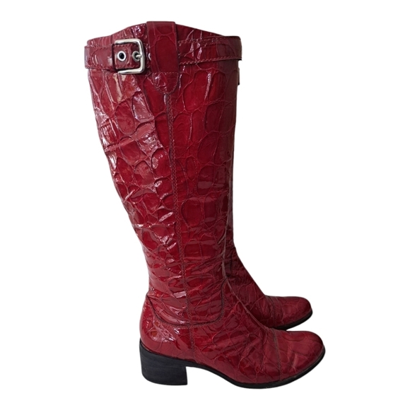 Ecco Burgundy Croc-Embossed Heeled Boots - Picture 6 of 13